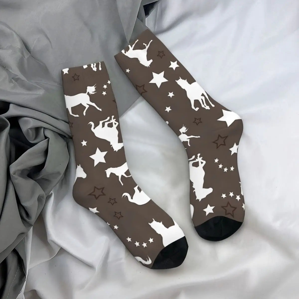 Chocolate Brown Equestrian Horse Pattern socks