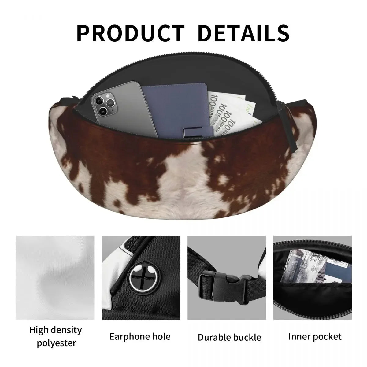 printed Cowhide waist bag